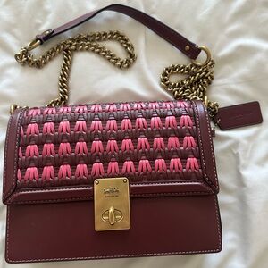 Coach Hutton Purple And Pink Woven Crossbody Bag